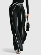 Turtleneck Two Piece Set with Contrast Trim and Wide Leg