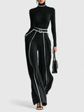 Turtleneck Two Piece Set with Contrast Trim and Wide Leg