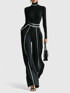 Turtleneck Two Piece Set with Contrast Trim and Wide Leg