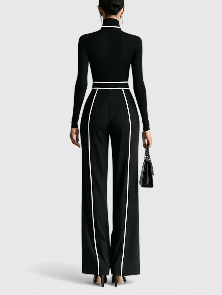 Turtleneck Two Piece Set with Contrast Trim and Wide Leg