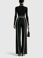 Turtleneck Two Piece Set with Contrast Trim and Wide Leg