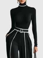 Turtleneck Two Piece Set with Contrast Trim and Wide Leg