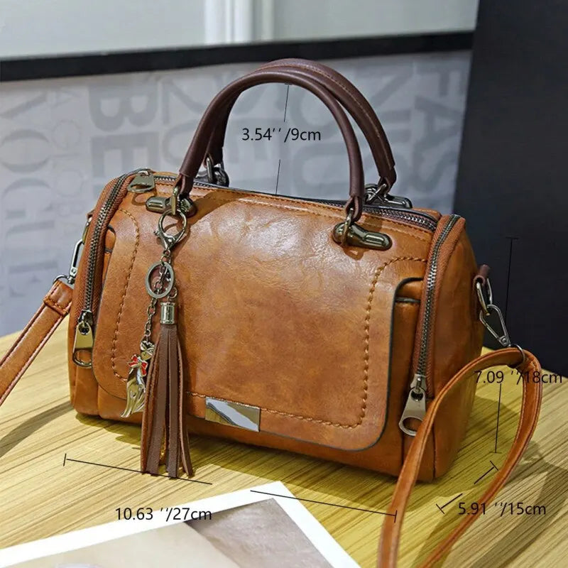 Fringe-Trim Shoulder Bag with Detachable Crossbody Strap