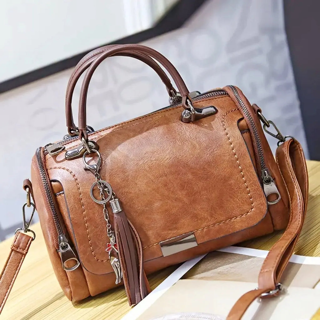 Fringe-Trim Shoulder Bag with Detachable Crossbody Strap