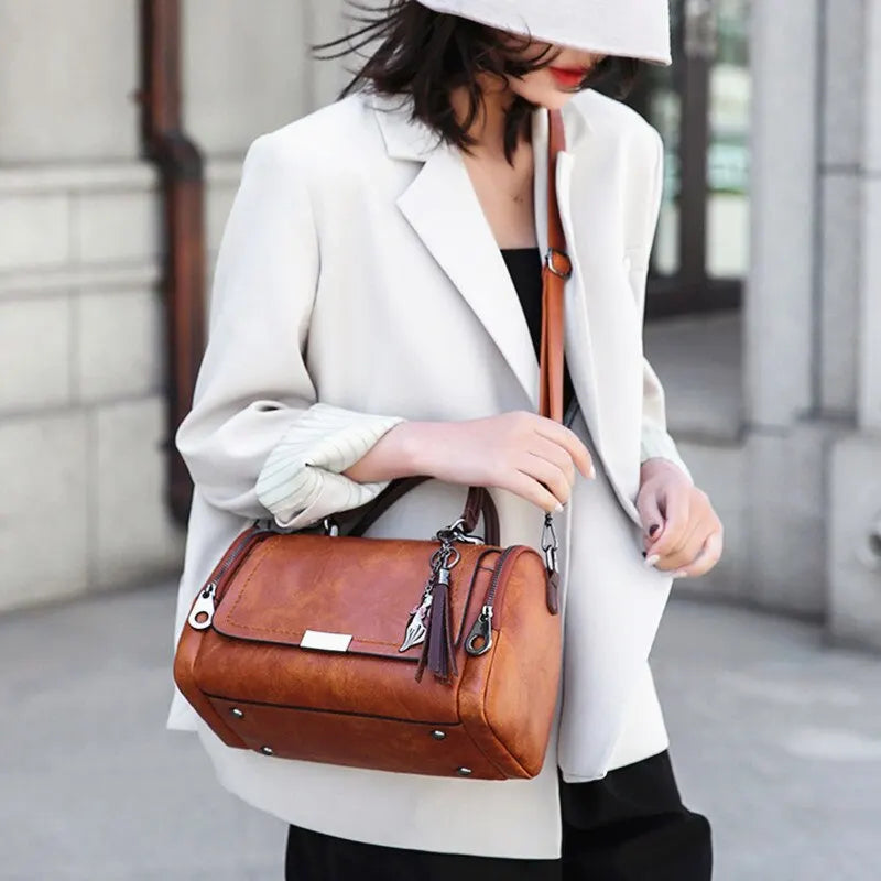 Fringe-Trim Shoulder Bag with Detachable Crossbody Strap