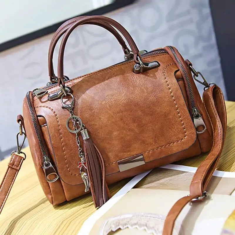 Fringe-Trim Shoulder Bag with Detachable Crossbody Strap