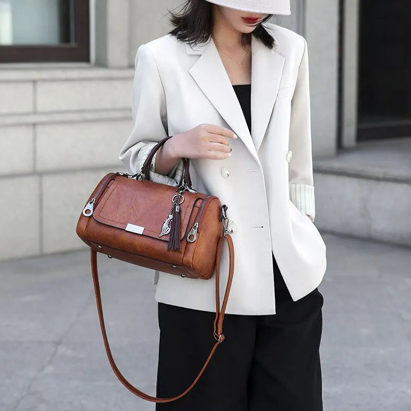Fringe-Trim Shoulder Bag with Detachable Crossbody Strap