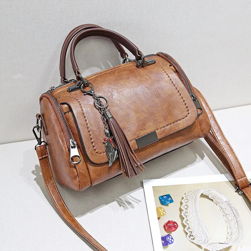 Fringe-Trim Shoulder Bag with Detachable Crossbody Strap