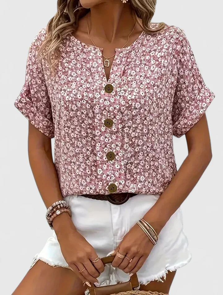 Floral Print Blouse with Button Up Front