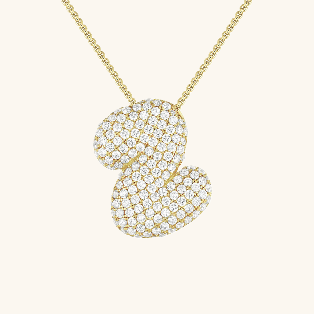 Pavé Bubble Initial Necklace with Sparkling Letter