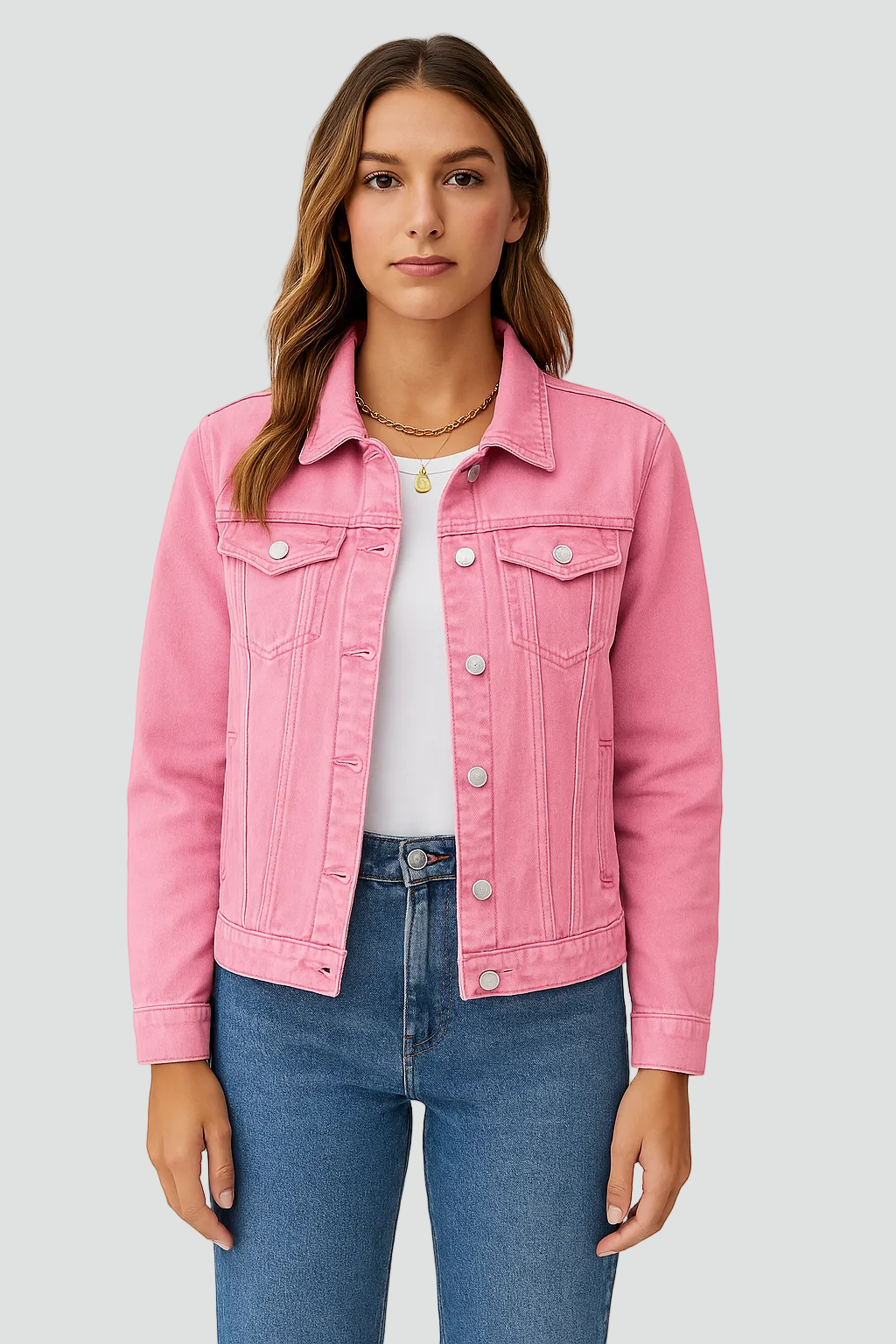 Denimjacka med knäppning och fickor