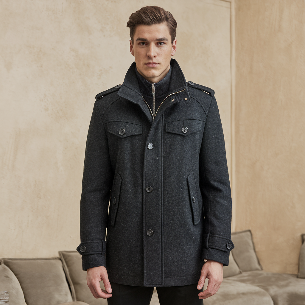 Tailored Long Coat with Weather-Resistant Shell for Men