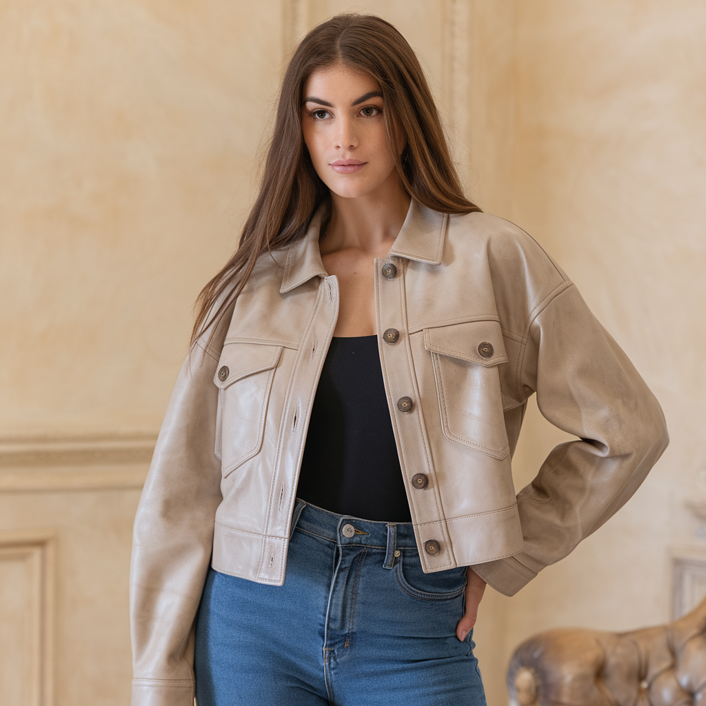 Slim-Fit Faux Leather Jacket with Multiple Practical Pockets