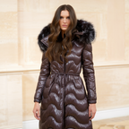 Hooded Padded Down Jacket with Thick Faux Fur Trim