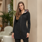 Hooded Winter Jacket with Polo Collar and Print Detail
