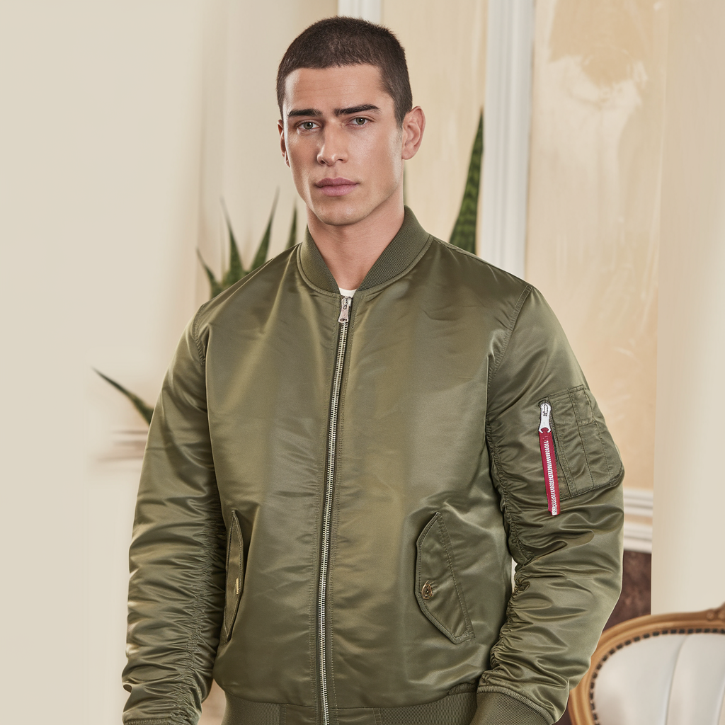 Chaqueta bomber MA1 con puños de canalé y bolsillos con cremallera
