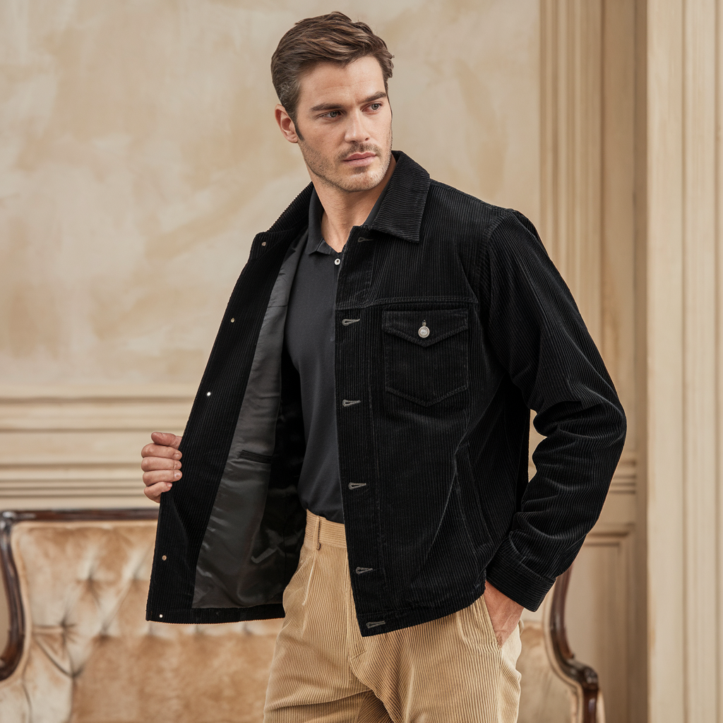 Ribbed Corduroy Jacket with a Structured Vintage Cut