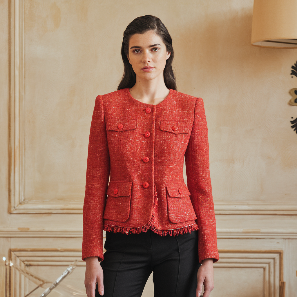 Short Cropped Tweed Jacket with Structured Texture