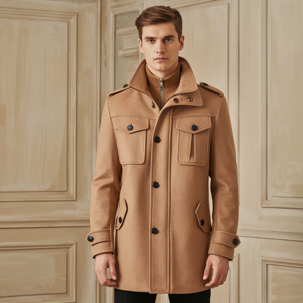 Abrigo largo entallado con exterior resistente a la intemperie para hombre