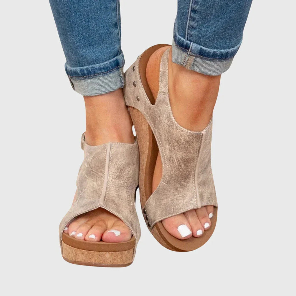 Wedge Sandals with Buckle Strap and Cushioned Footbed
