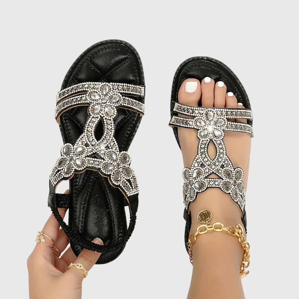 Sandaler med hälrem och dekorativa stendetaljer