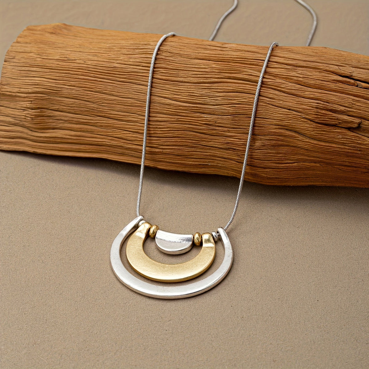 Modern Two-Tone Abstract Pendant Necklace with Sculptural Shape