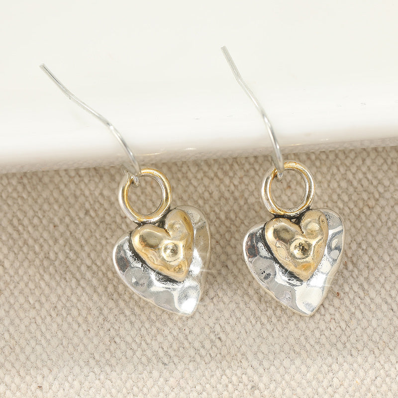 Vintage Two-Tone Heart Pendant Earrings with Romantic Look