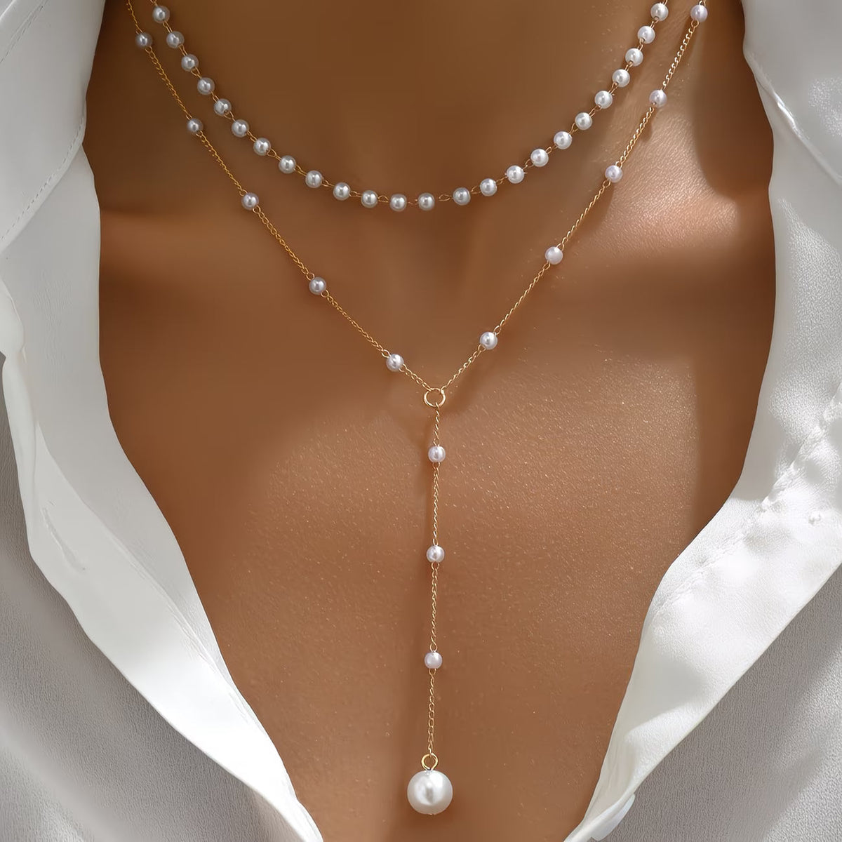 Graduated Faux Pearl Strand Necklace with Classic Drape