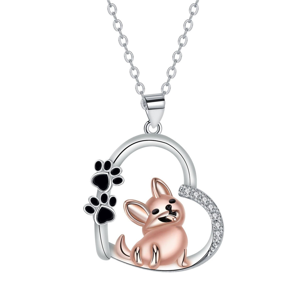 Heart and Dog Pendant Necklace in Rose Gold Colour