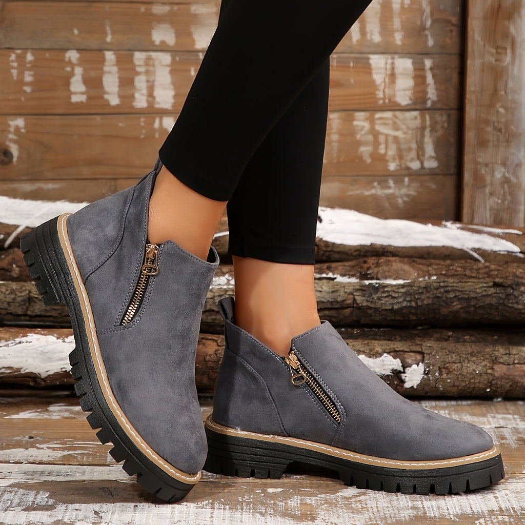 Ankle Boots with Side Zip and Sturdy Outsole