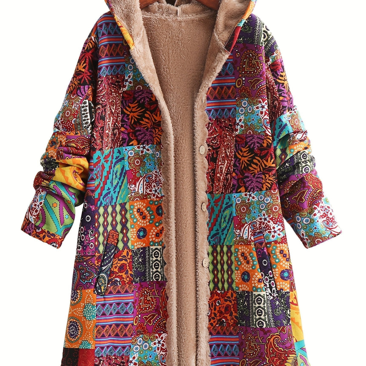 Patchwork Hooded Jacket with Lined Interior