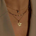 Vintage-Style Layered Star Necklace with Celestial Charm