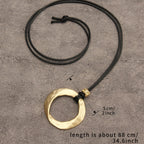 Hammered Open Circle Pendant Necklace on Leather Cord