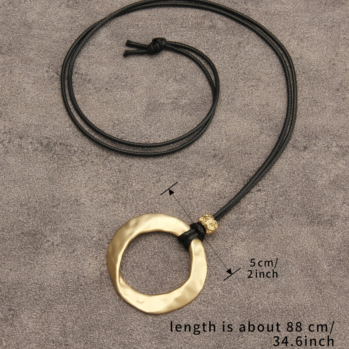 Hammered Open Circle Pendant Necklace on Leather Cord