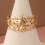 Half Moon Stackable Ring Set with Inlaid Zirconia and Slim Bands