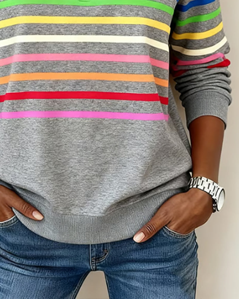Half Zip Sweatshirt with Stand Collar and Stripe Detail