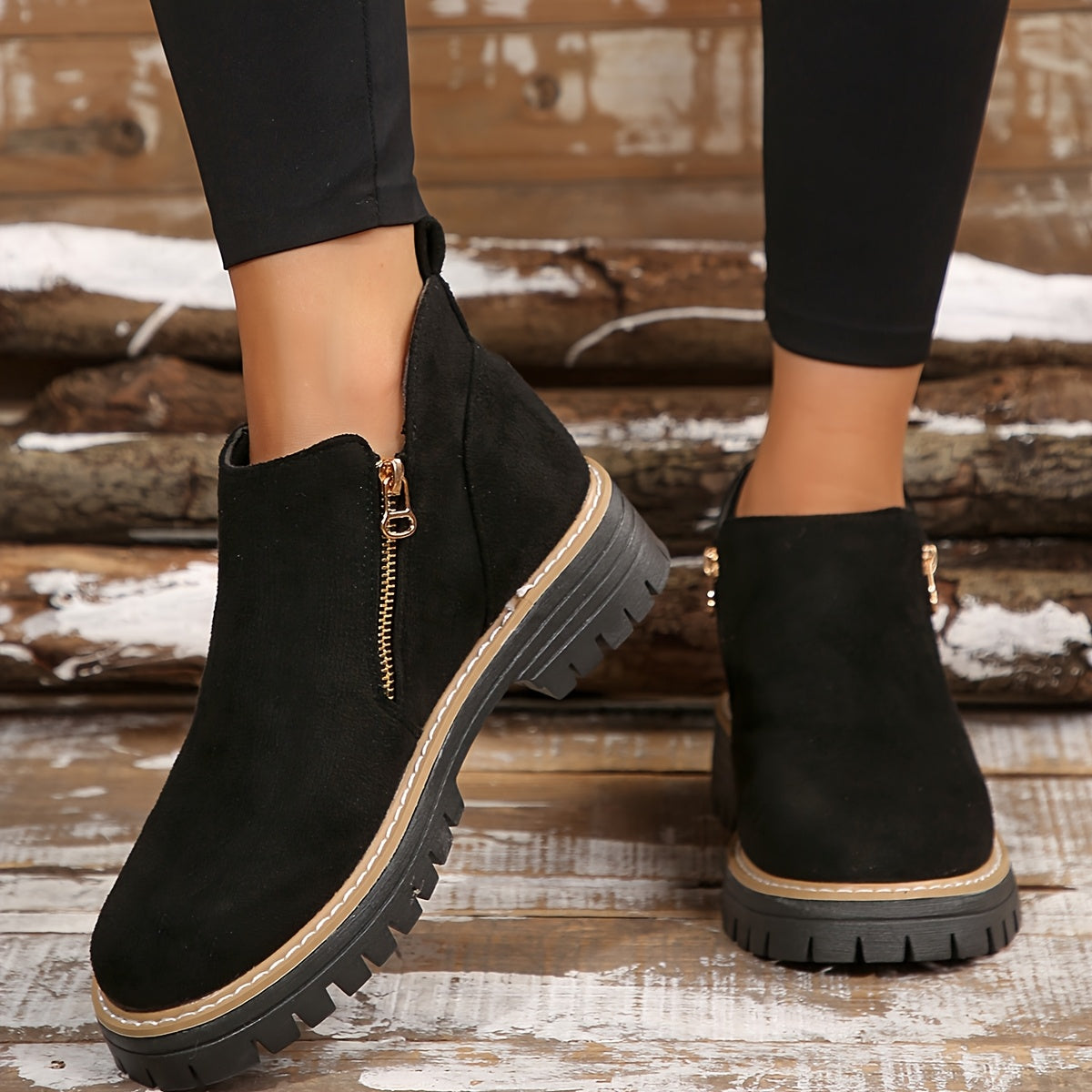 Ankle Boots with Side Zip and Sturdy Outsole