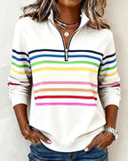 Half Zip Sweatshirt with Stand Collar and Stripe Detail