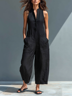 Sleeveless Jumpsuit with Pockets and Clean Line