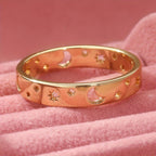 Half Moon Stackable Ring Set with Inlaid Zirconia and Slim Bands