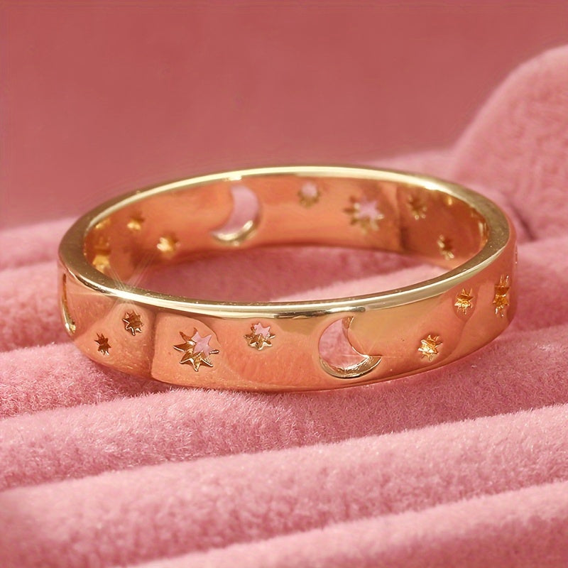 Half Moon Stackable Ring Set with Inlaid Zirconia and Slim Bands