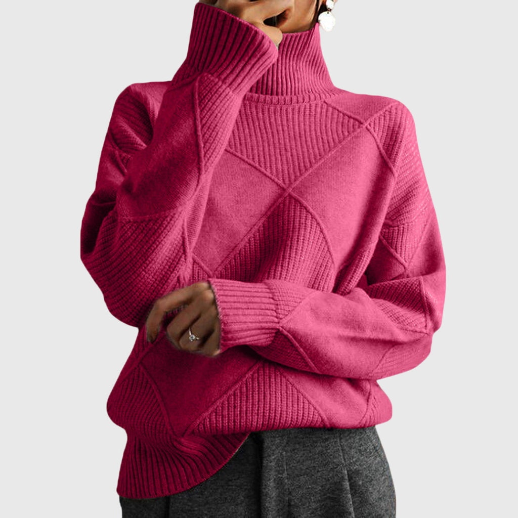 Geometric Pattern Turtleneck Jumper in Soft Knit