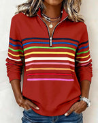 Half Zip Sweatshirt with Stand Collar and Stripe Detail