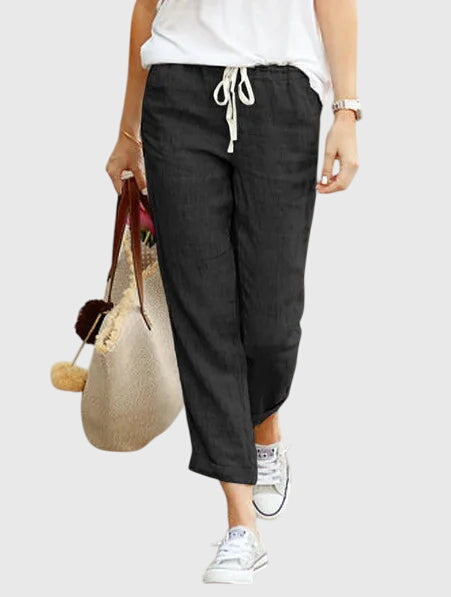 Solid Colour Summer Trousers with Elasticated Waist