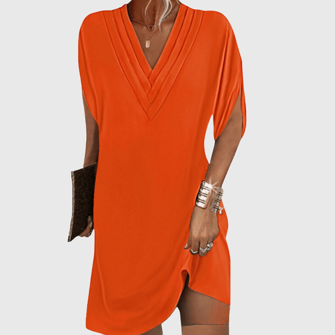 Draped V-Neck Dress with Flowing Silhouette