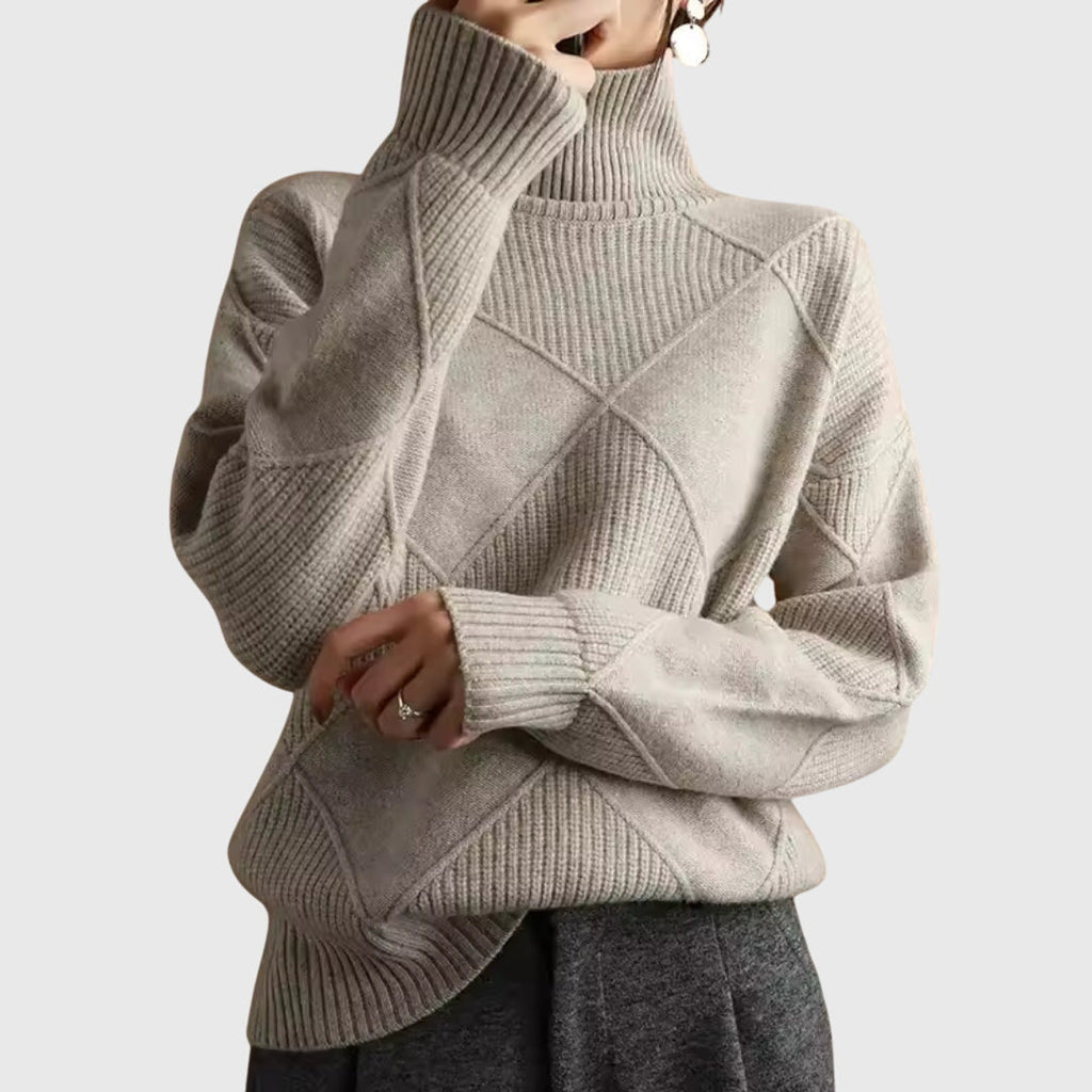 Geometric Pattern Turtleneck Jumper in Soft Knit