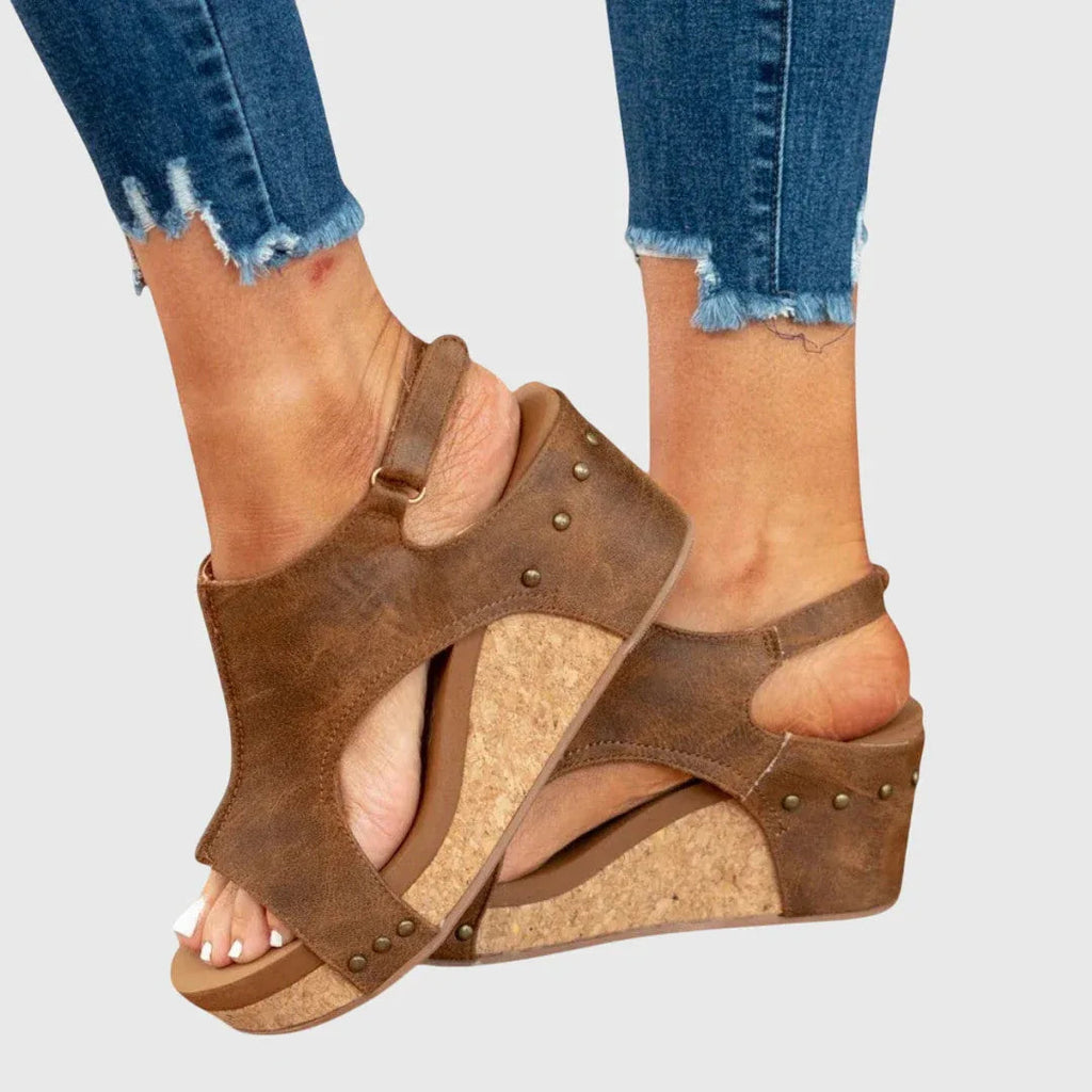 Wedge Sandals with Buckle Strap and Cushioned Footbed