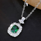 Green Cushion Stone Halo Pendant with Bow Bail and Vintage Charm