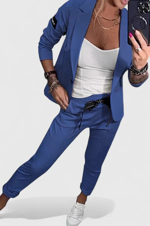 Blazer Two Piece Set with Elasticated Waist Trousers