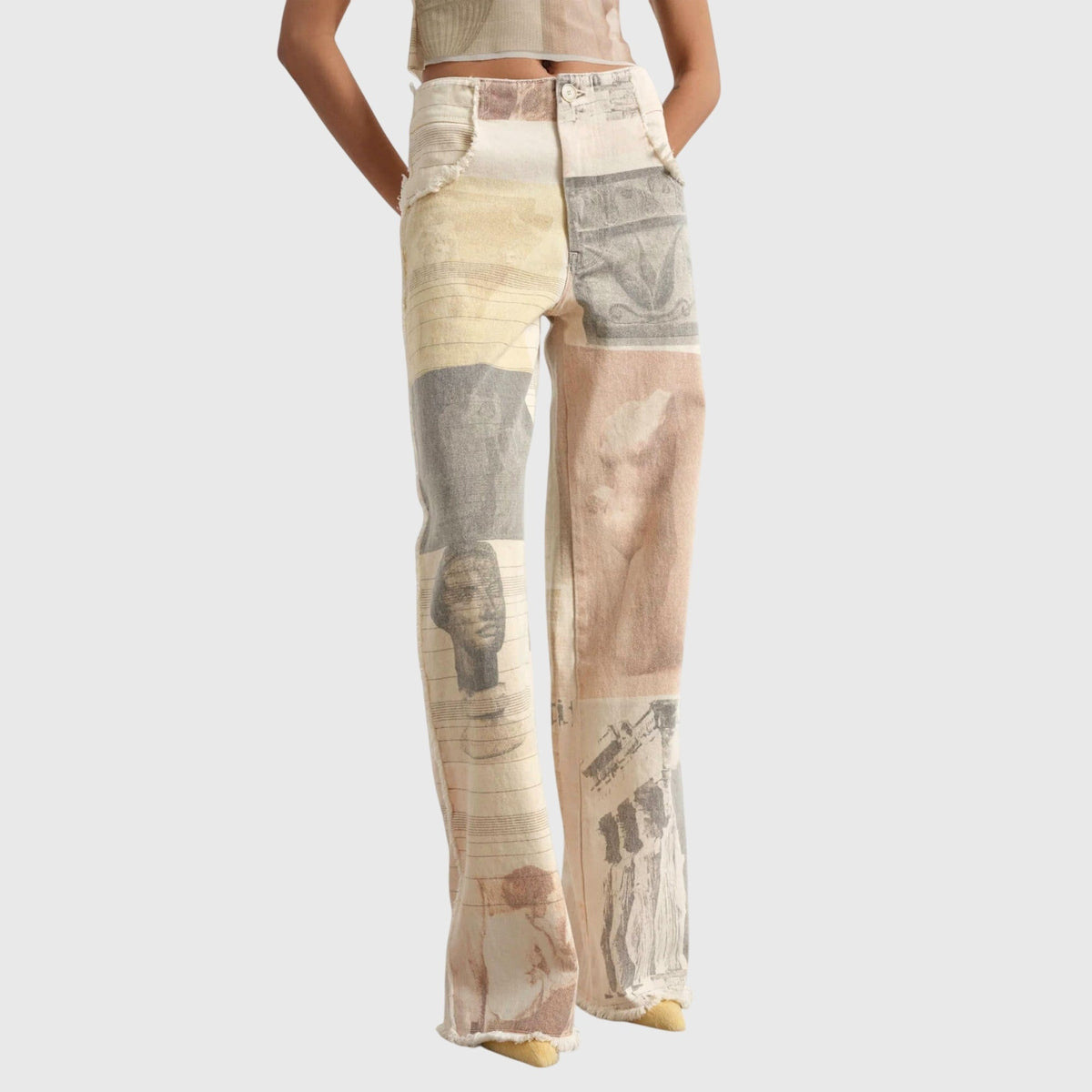 High Waisted Wide Leg Jeans with Cropped Hem